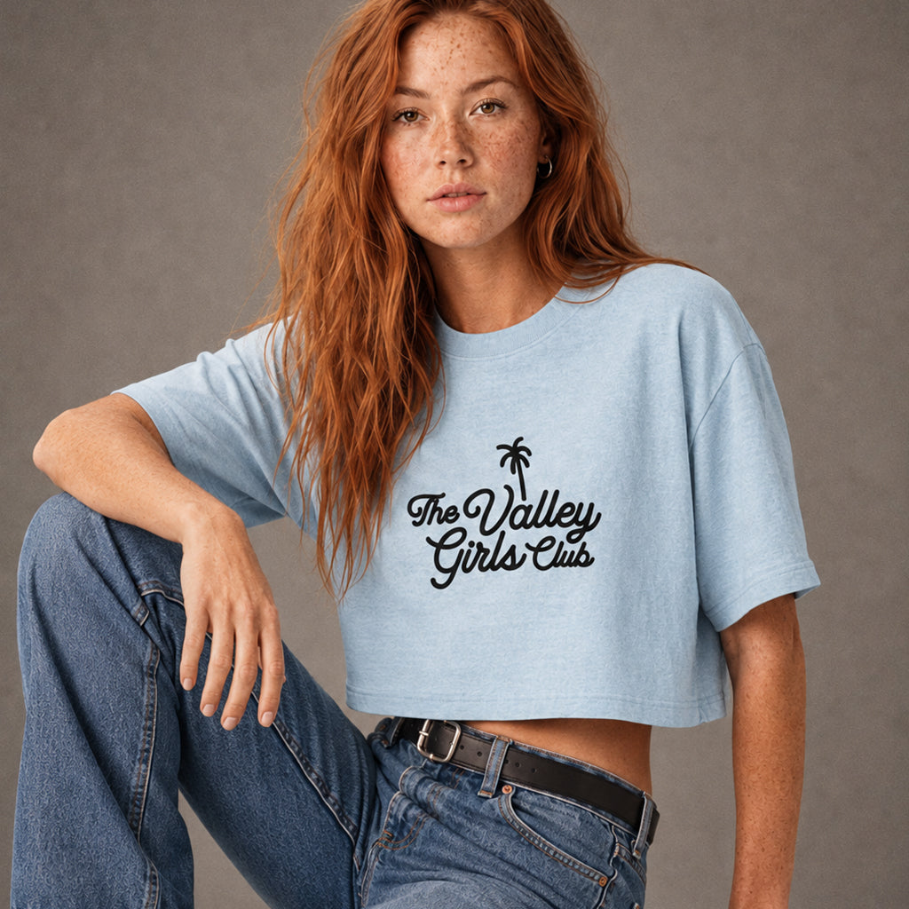 Valley Girls Club™ Garment-Dyed Crop Tee – Washed Denim
