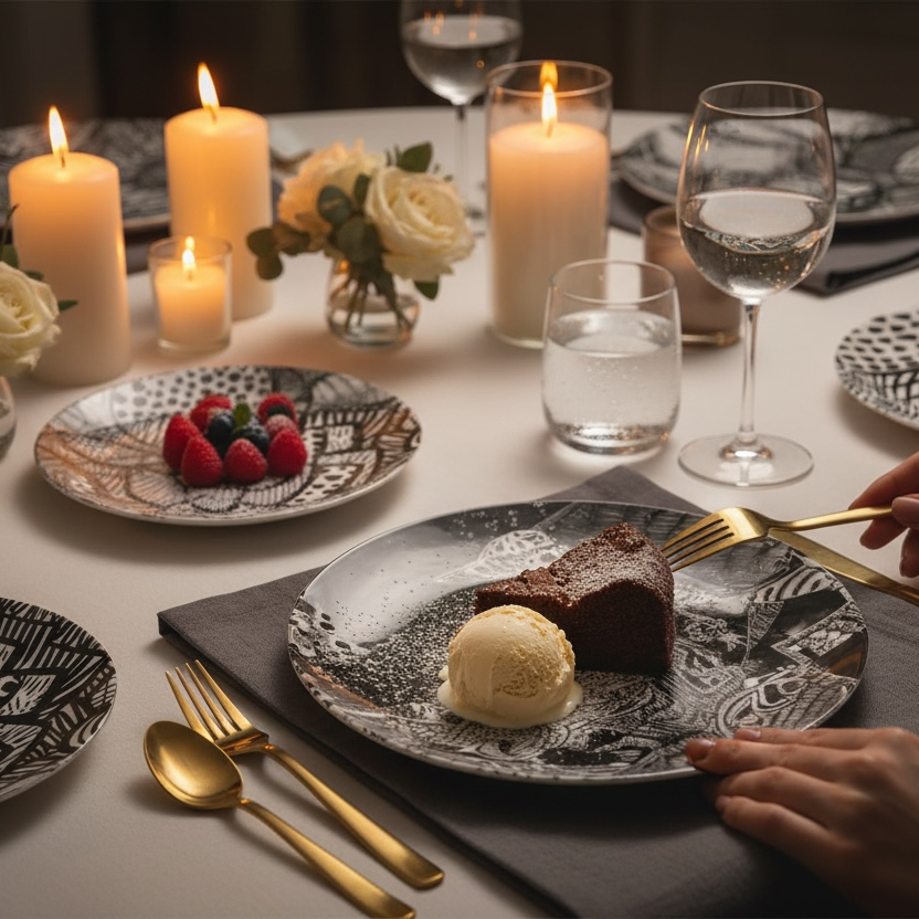 Black & White Designer Party Plates Set of 8 – Reusable Dessert Plates