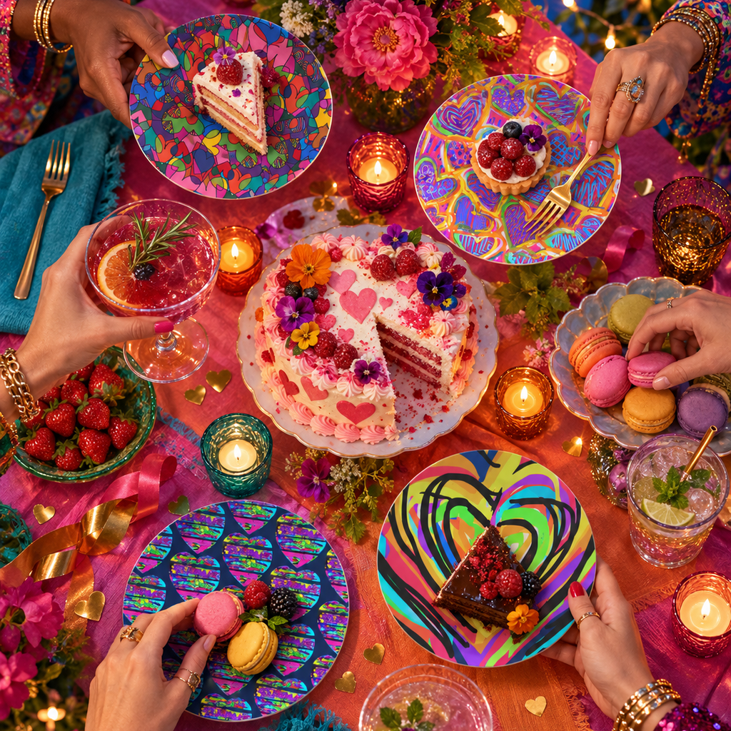 Heart Party Dessert Plates Set of 8 – Reusable Art-Designed Plates